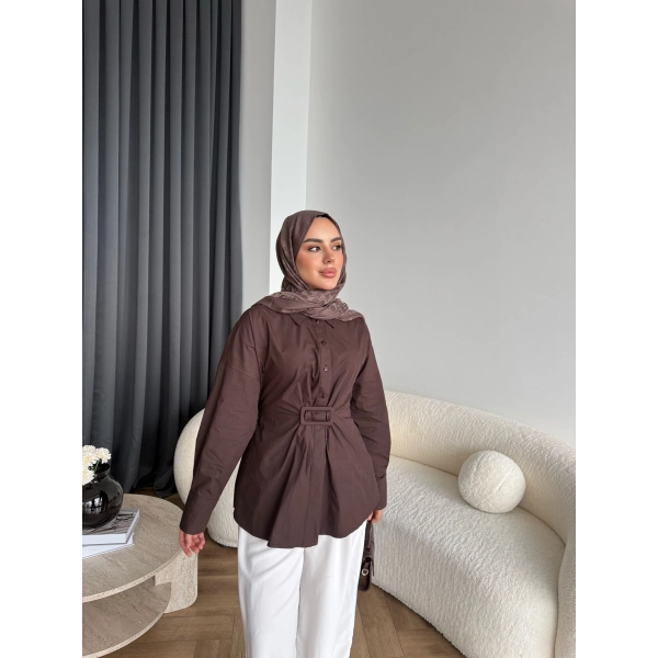 Tb - Meslina Toka Detay Gömlek - Kahve