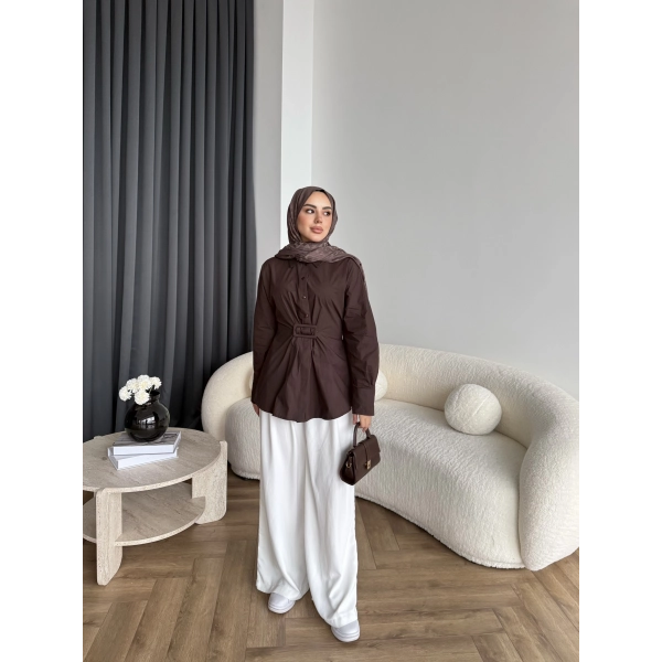 Tb - Meslina Toka Detay Gömlek - Kahve