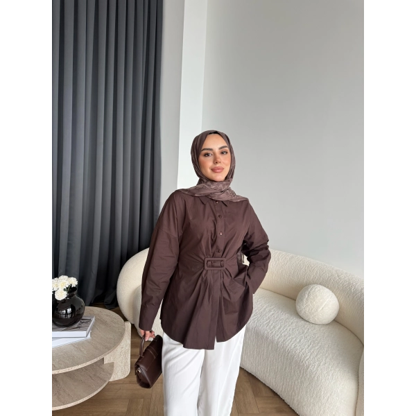 Tb - Meslina Toka Detay Gömlek - Kahve