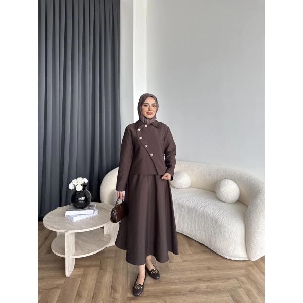 Tb - Nebal Gold Düğmeli Cupra Takım - Acı Kahve