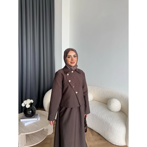 Tb - Nebal Gold Düğmeli Cupra Takım - Acı Kahve