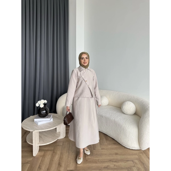 Tb - Nebal Gold Düğmeli Cupra Takım - Bej