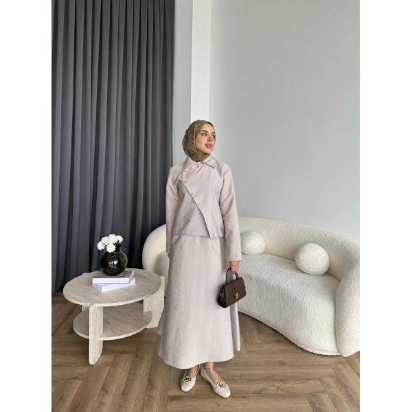 Tb - Nebal Gold Düğmeli Cupra Takım - Bej