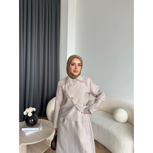 Tb - Nebal Gold Düğmeli Cupra Takım - Bej