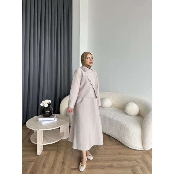 Tb - Nebal Gold Düğmeli Cupra Takım - Bej