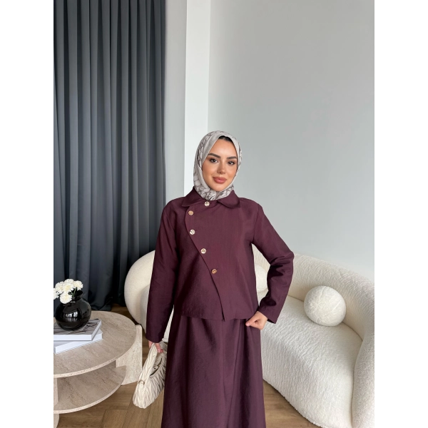 Tb - Nebal Gold Düğmeli Cupra Takım - Bordo