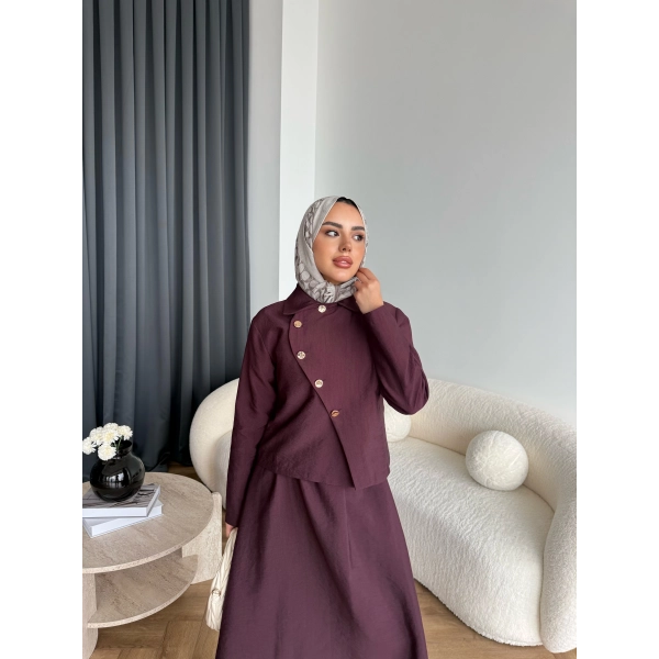 Tb - Nebal Gold Düğmeli Cupra Takım - Bordo