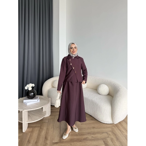 Tb - Nebal Gold Düğmeli Cupra Takım - Bordo