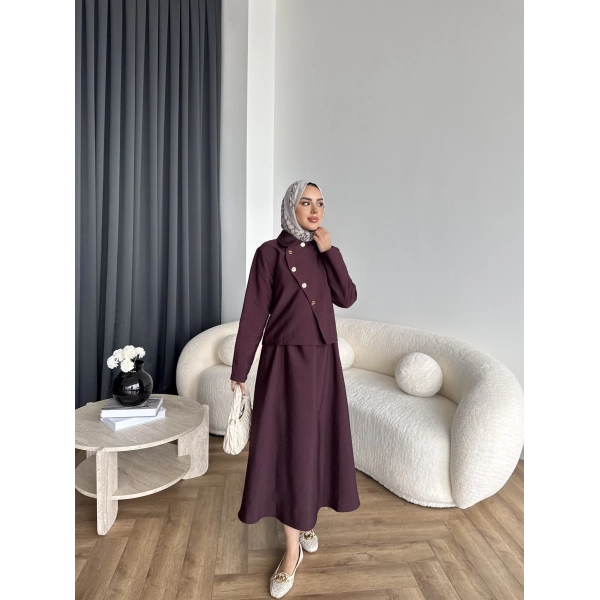 Tb - Nebal Gold Düğmeli Cupra Takım - Bordo