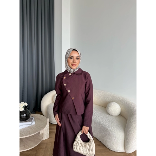 Tb - Nebal Gold Düğmeli Cupra Takım - Bordo