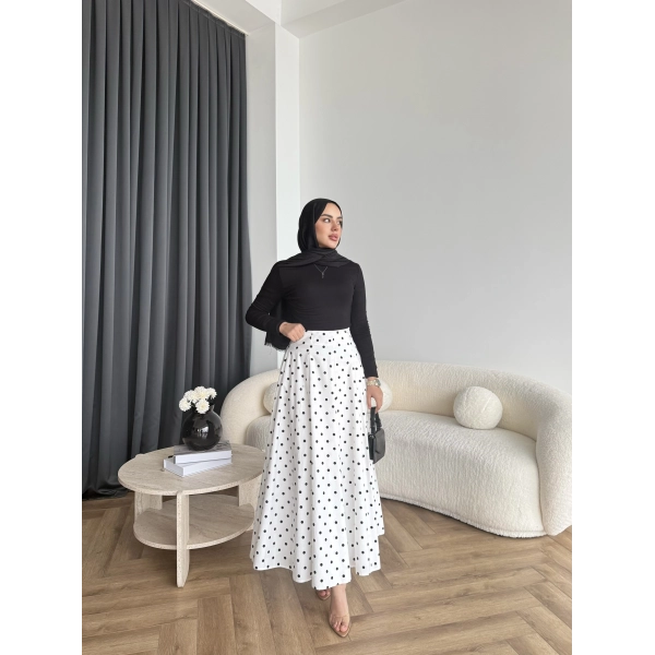 Tb - Ponpon Desen Etek - Beyaz