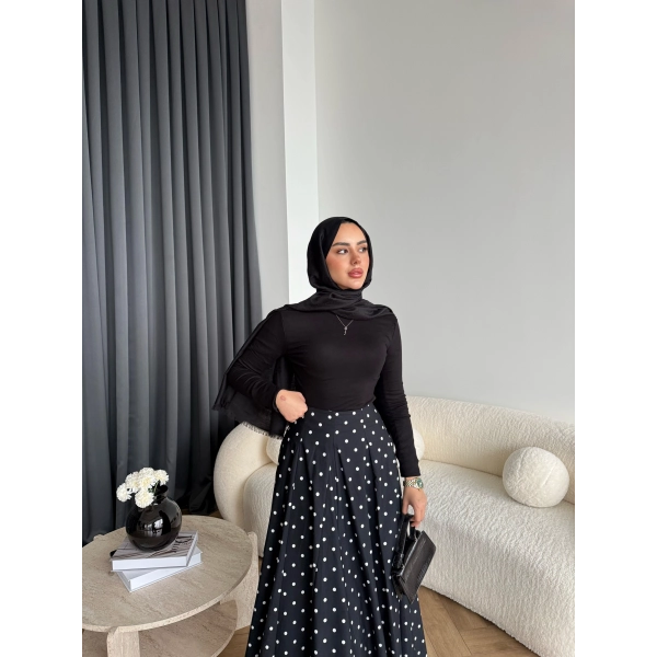 Tb - Ponpon Desen Etek - Siyah