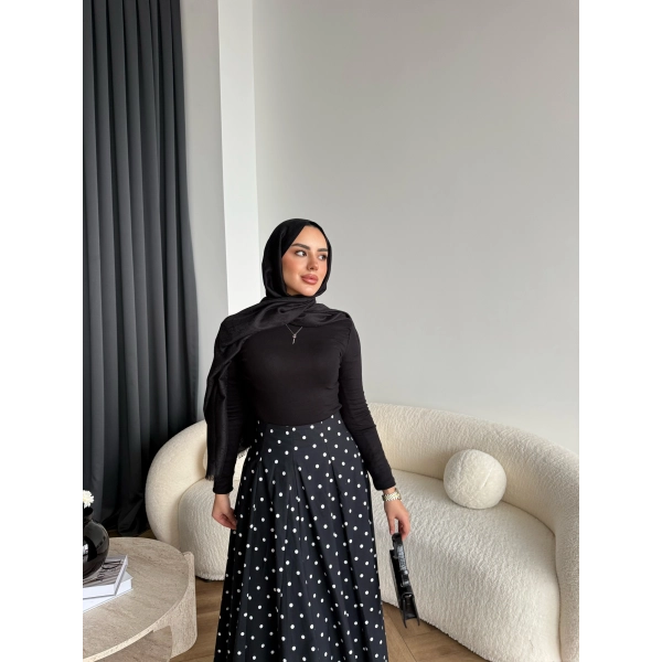 Tb - Ponpon Desen Etek - Siyah