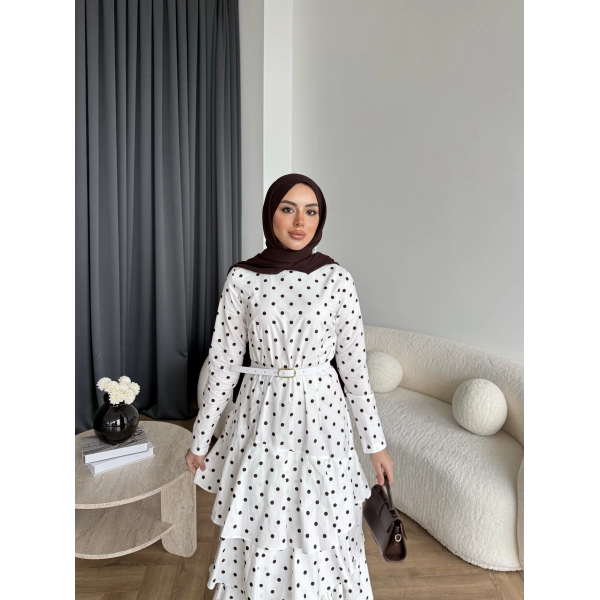 Tb - Ponpon Kat Kat Elbise - Beyaz