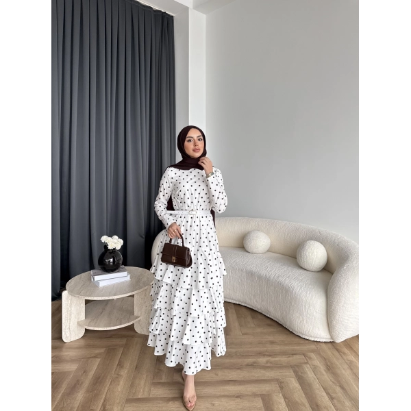 Tb - Ponpon Kat Kat Elbise - Beyaz