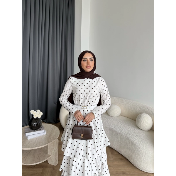 Tb - Ponpon Kat Kat Elbise - Beyaz