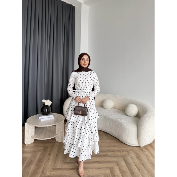 Tb - Ponpon Kat Kat Elbise - Beyaz