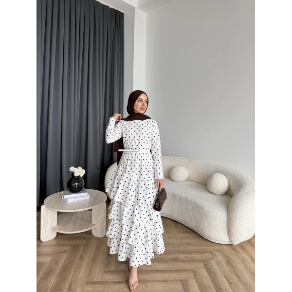 Tb - Ponpon Kat Kat Elbise - Beyaz