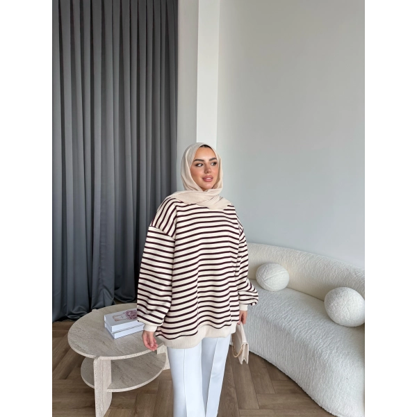 Twist Çizgili Sweat - Bordo