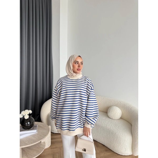 Twist Çizgili Sweat - Mavi