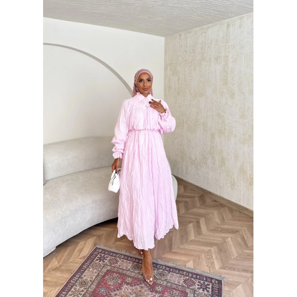 Veluna Kırışık Elbise - Pembe