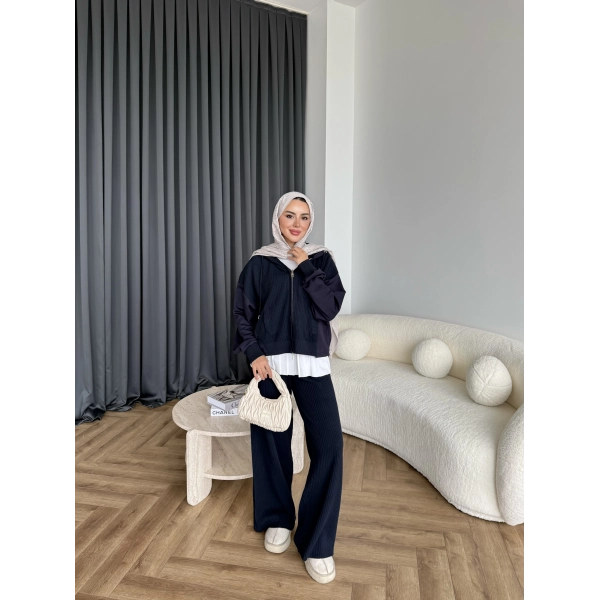 Venusa Kapşonlu Triko Takım - Lacivert