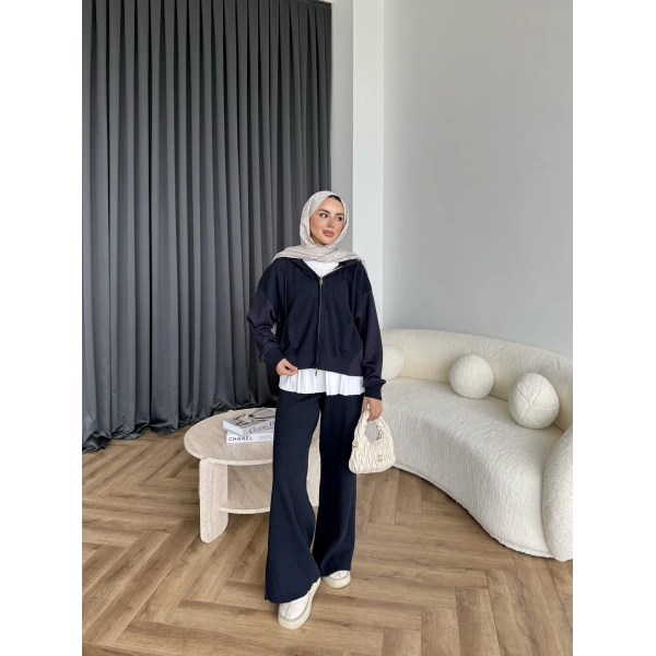 Venusa Kapşonlu Triko Takım - Lacivert