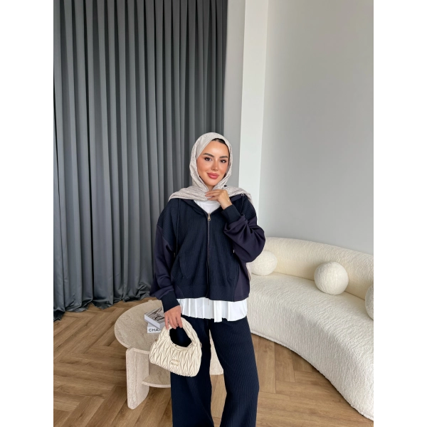 Venusa Kapşonlu Triko Takım - Lacivert