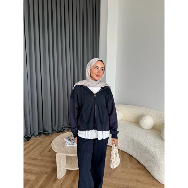 Venusa Kapşonlu Triko Takım - Lacivert