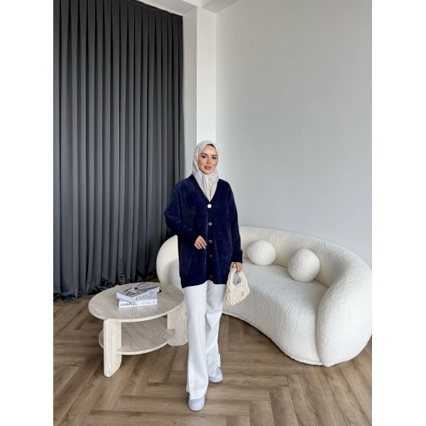 Viona Tüylü Hırka - Lacivert