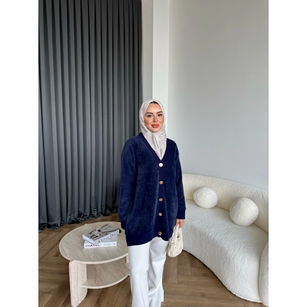 Viona Tüylü Hırka - Lacivert