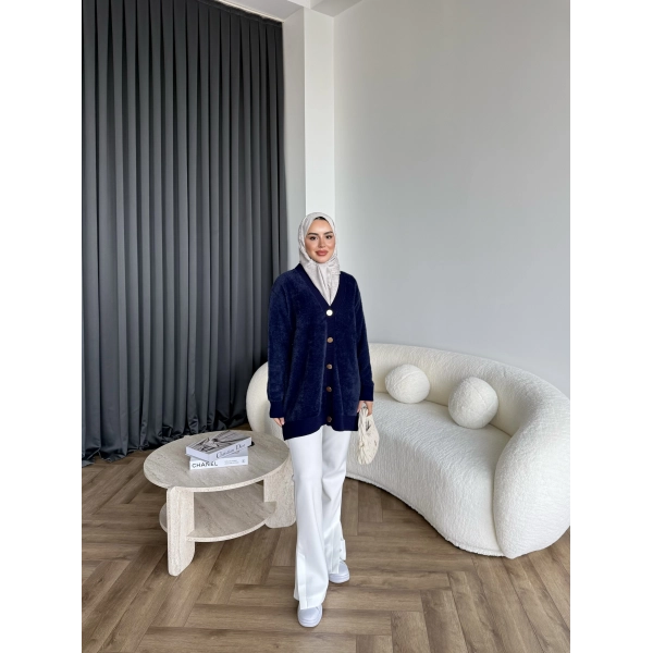Viona Tüylü Hırka - Lacivert