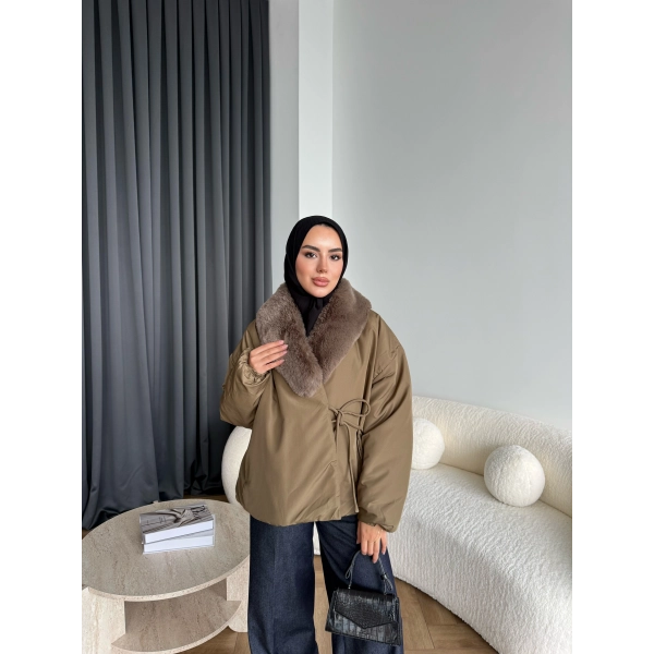 Wilma Kürk Detaylı Mont - Zeytin Yeşil