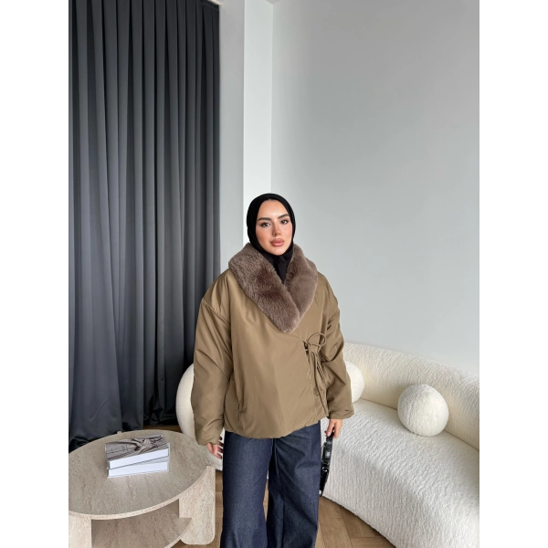 Wilma Kürk Detaylı Mont - Zeytin Yeşil