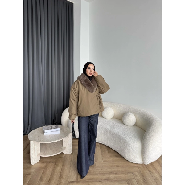 Wilma Kürk Detaylı Mont - Zeytin Yeşil