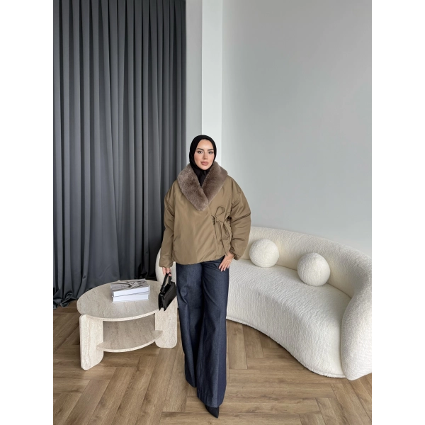 Wilma Kürk Detaylı Mont - Zeytin Yeşil
