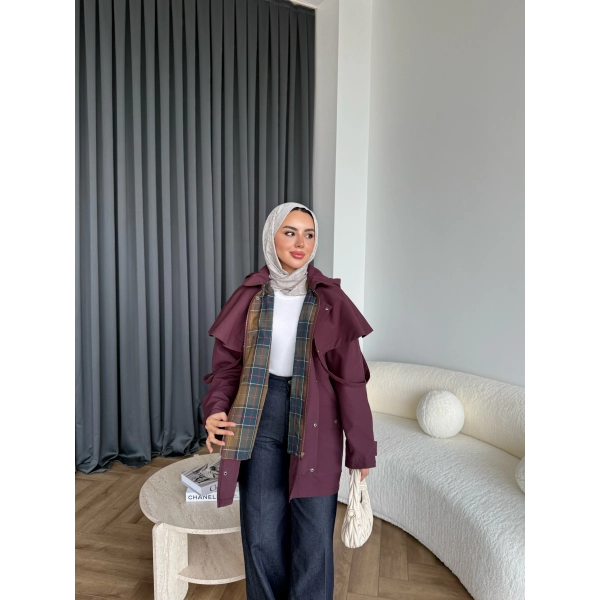 Winter Premium Lüx Trençkot - Bordo