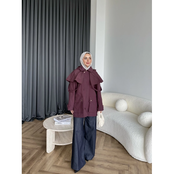 Winter Premium Lüx Trençkot - Bordo