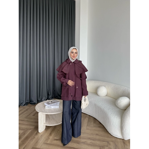 Winter Premium Lüx Trençkot - Bordo