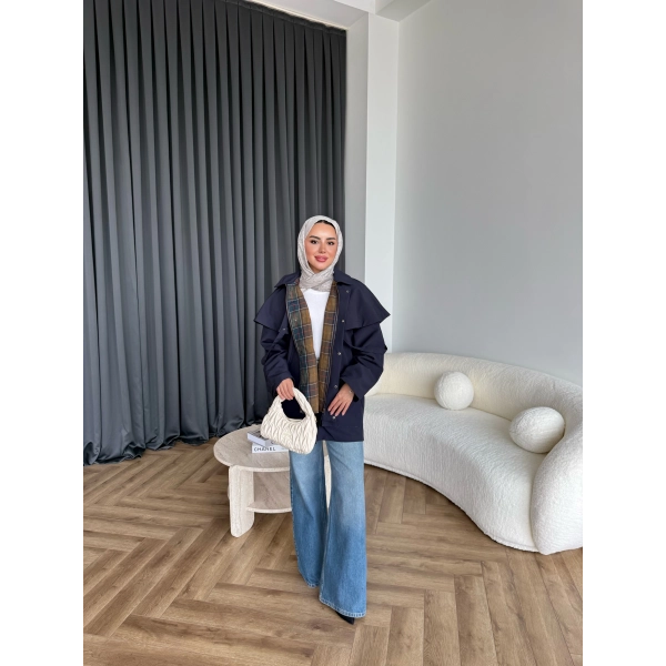 Winter Premium Lüx Trençkot - Lacivert