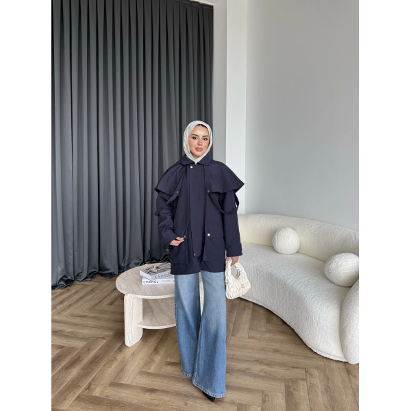 Winter Premium Lüx Trençkot - Lacivert