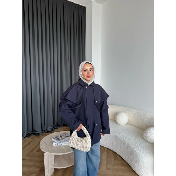 Winter Premium Lüx Trençkot - Lacivert