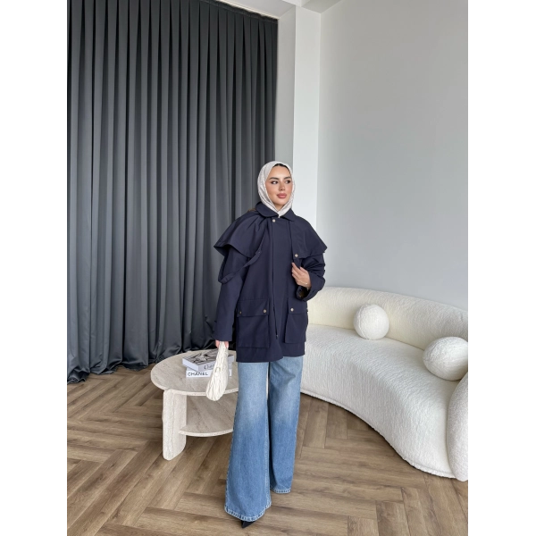 Winter Premium Lüx Trençkot - Lacivert