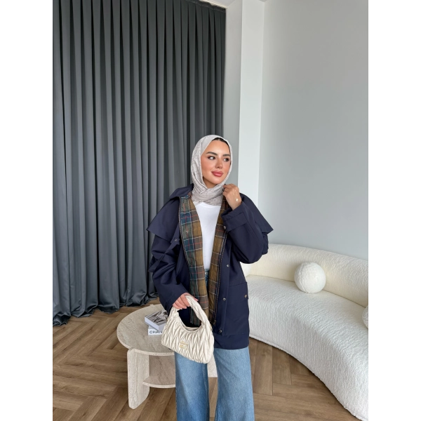 Winter Premium Lüx Trençkot - Lacivert