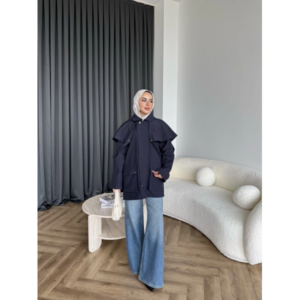Winter Premium Lüx Trençkot - Lacivert