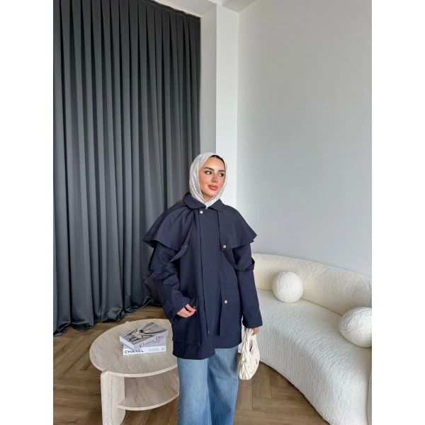 Winter Premium Lüx Trençkot - Lacivert