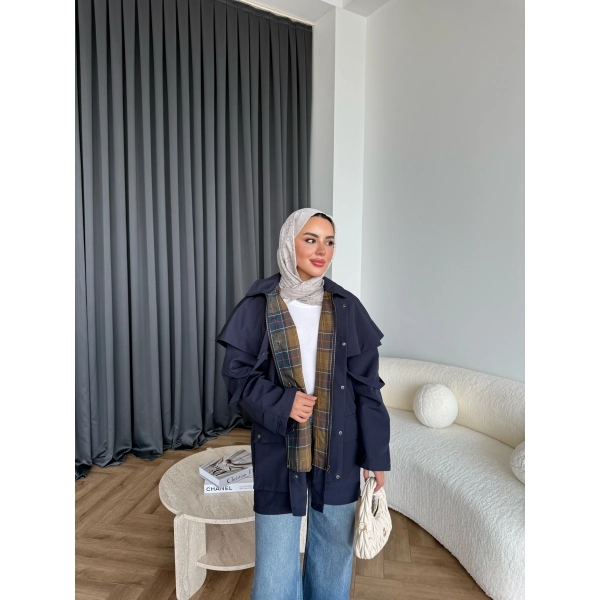 Winter Premium Lüx Trençkot - Lacivert