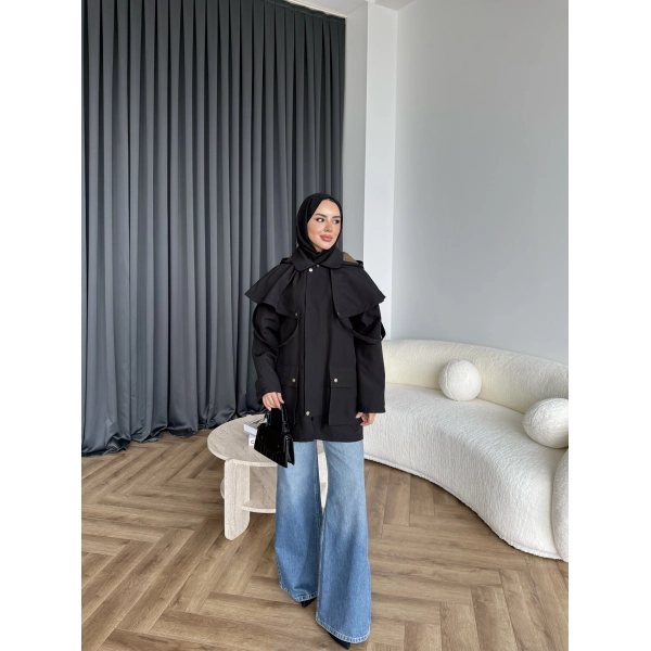 Winter Premium Lüx Trençkot - Siyah