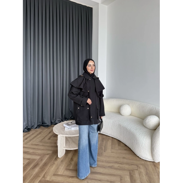 Winter Premium Lüx Trençkot - Siyah