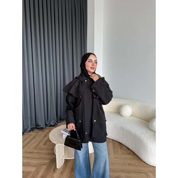 Winter Premium Lüx Trençkot - Siyah